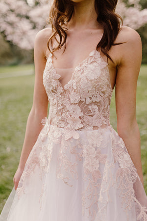 rose bridal gown floral applique