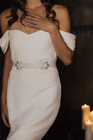 Ivory Leather Beaded Belt-Belts-Pronovias Atelier-Rituals of Love-Vancouver Canada