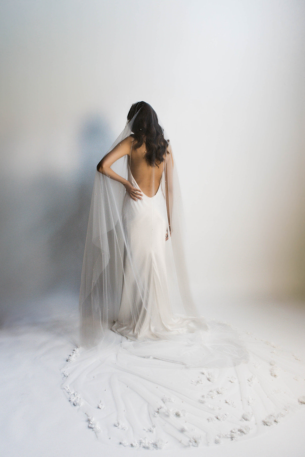 Length Veil Veil For Backless Dress Pearl Minimalist Single Tier