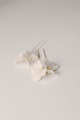 Ceramic Floral Hair Pins (set of 2)-Hair Accessories-Rituals Ceremonials-Rituals of Love-Vancouver Canada