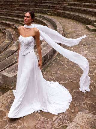 Maurita Gown W/ Scarf-Wedding Gowns-Pronovias-Rituals of Love-Vancouver Canada