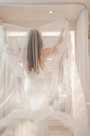 Escape Veil  Something Blue Vancouver Lace Applique Bridal Blusher -  Rituals of Love