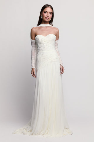Beck Gown with Sleeves and Scarf-Wedding Gowns-Watters-Rituals of Love-Vancouver Canada