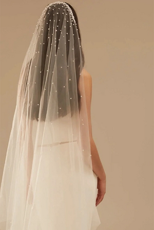 Lightweight pearl veil with pearls cascading in an ombre effect down the veil